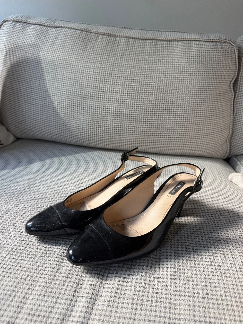 Anne Klein Black Patent Slingback Pointed Kitten Heels